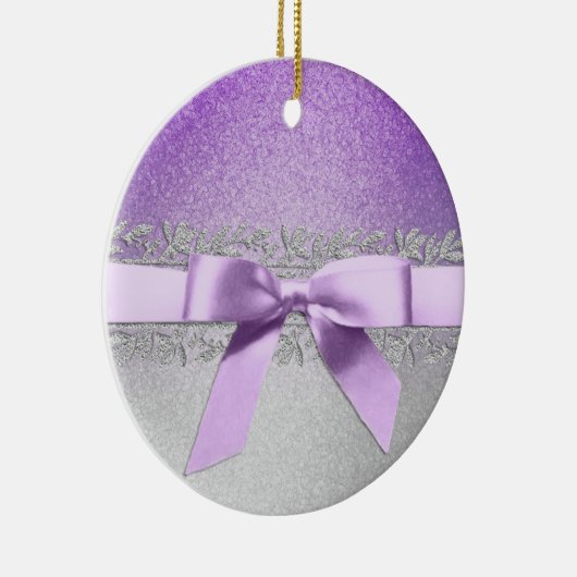 紫と銀の弓のクリスマスオーナメント セラミックオーナメント (右)