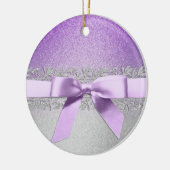 紫と銀の弓のクリスマスオーナメント セラミックオーナメント (左)