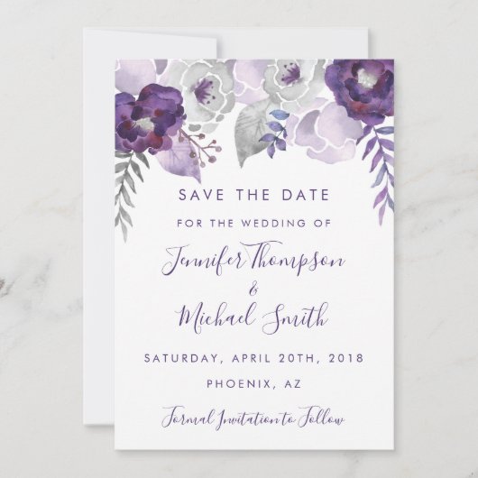 紫と銀の水の色のフローラ日付を保存 セーブザデート (正面)