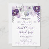 紫と銀の水の色のリハーサルディナー 招待状 (正面)