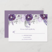 紫と銀の水カラーフローラRSVP 出欠カード (正面/裏面)