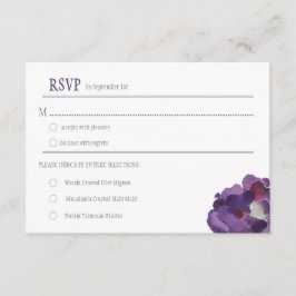 紫と銀の水色の花RSVP 出欠カード