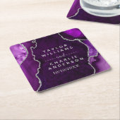 紫と銀の瑪瑙の大理石結婚の スクエアペーパーコースター (アングル)