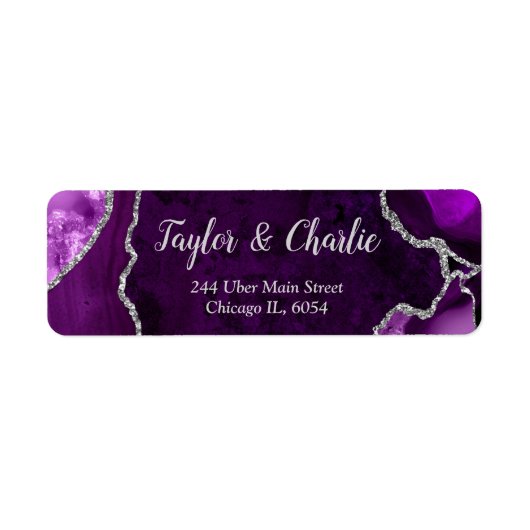 紫と銀の瑪瑙の大理石結婚の ラベル (正面)