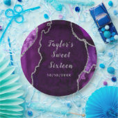 紫と銀の瑪瑙の大理石Sweet sixteen ペーパープレート (パーティー)