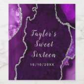 紫と銀の瑪瑙の大理石Sweet sixteen ワインラベル (シングルラベル)