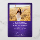 紫と銀の箔の写真卒業発表 箔招待状 (裏面)