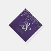 紫と銀の紙吹雪点 スタンダードカクテルナプキン (角)