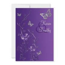 紫と銀の花と蝶の招待状