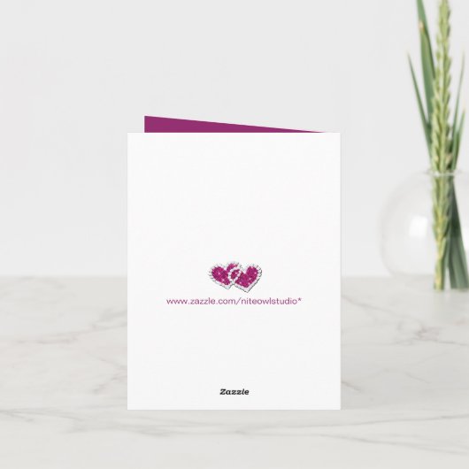 紫と銀の花の結婚式の写真ありがとうカード サンキューカード (裏面)