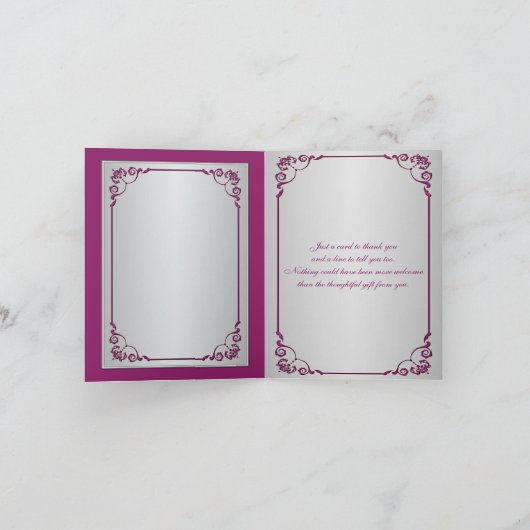 紫と銀の花の結婚式の写真ありがとうカード サンキューカード (内部)