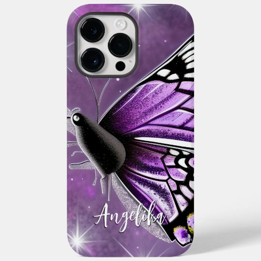 紫と銀の花の蝶 名前 Case-Mate iPhoneケース (裏面)
