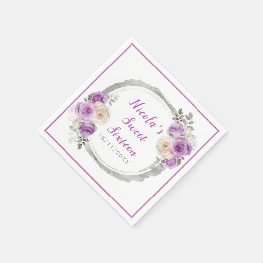 紫と銀の花エレガントのSweet sixteen スタンダードカクテルナプキン (角)