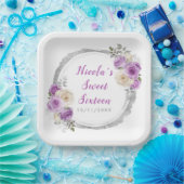 紫と銀の花エレガントのSweet sixteen ペーパープレート (パーティー)