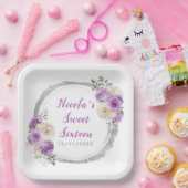 紫と銀の花エレガントのSweet sixteen ペーパープレート (パーティー)