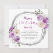 紫と銀の花エレガント誕生日 カード (正面)