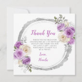 紫と銀の花エレガント誕生日 サンキューカード (正面)