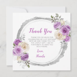 紫と銀の花エレガント誕生日 サンキューカード