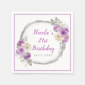 紫と銀の花エレガント誕生日 スタンダードカクテルナプキン (正面)