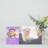 紫と銀の花結婚の写真カード サンキューカード (スタンド正面)