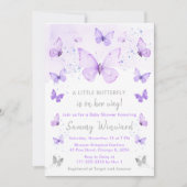 紫と銀の蝶の赤ちゃんシャワー 招待状 (正面)