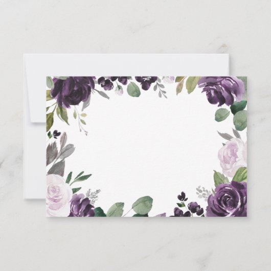 紫と銀の食事の選択フローラ結婚バラ 出欠カード (裏面)