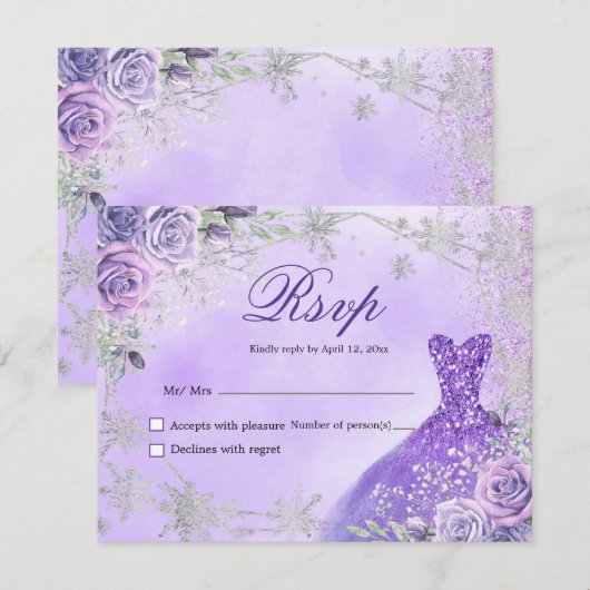 紫と銀のMis Quince RSVPカード (正面/裏面)