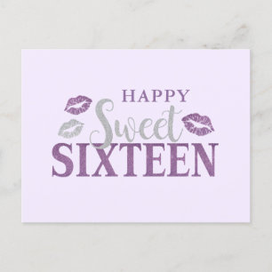 紫と銀のSweet sixteen誕生日カード ポストカード