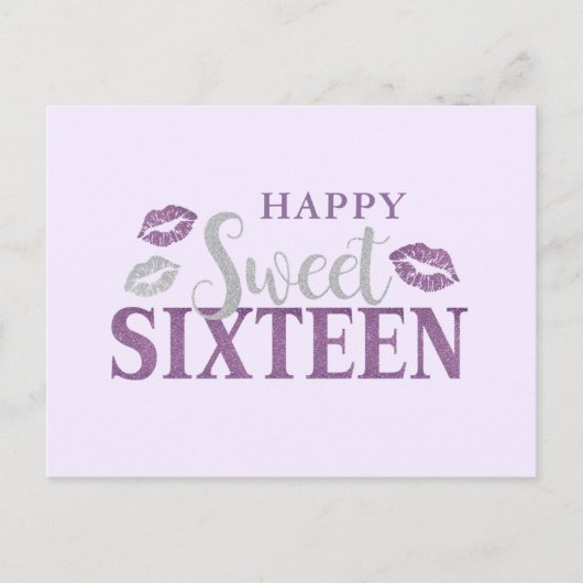 紫と銀のSweet sixteen誕生日カード ポストカード (正面)