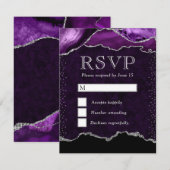 紫と銀エレガントのグリッター大理石瑪瑙 出欠カード (正面/裏面)