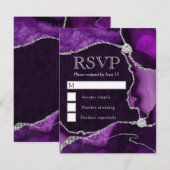 紫と銀エレガントのグリッター大理石瑪瑙 出欠カード (正面/裏面)