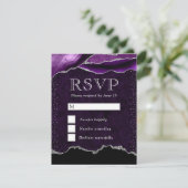紫と銀エレガントのグリッター大理石瑪瑙 出欠カード (スタンド正面)