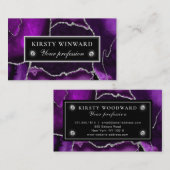 紫と銀エレガントのグリッター大理石瑪瑙 名刺 (正面/裏面)