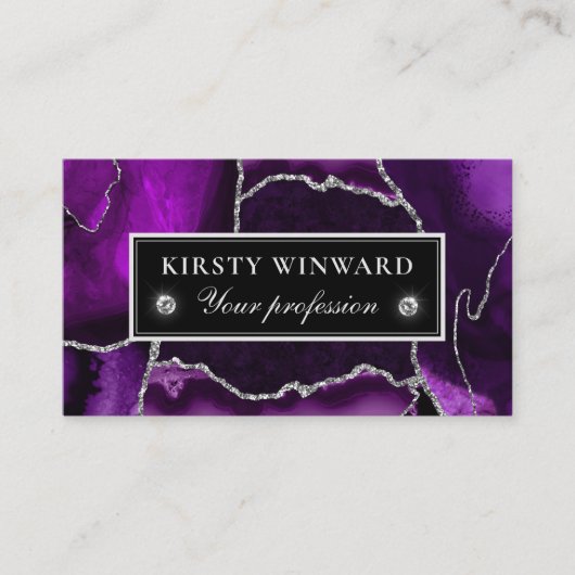 紫と銀エレガントのグリッター大理石瑪瑙 名刺 (正面)