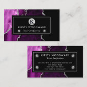紫と銀エレガントのグリッター大理石瑪瑙 名刺 (正面/裏面)