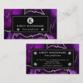 紫と銀エレガントのグリッター大理石瑪瑙 名刺 (正面/裏面)