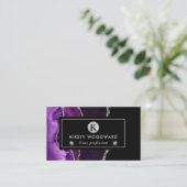 紫と銀エレガントのグリッター大理石瑪瑙 名刺 (スタンド正面)