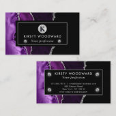 紫と銀エレガントのグリッター大理石瑪瑙 名刺 (正面/裏面)