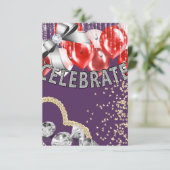 紫と銀、赤い風船の少女パーティー 招待状 (スタンド正面)