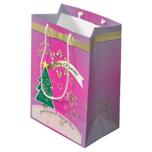 紫と雪のブロンズ「メリークリスマス」 ミディアムペーパーバッグ (裏面アングル)