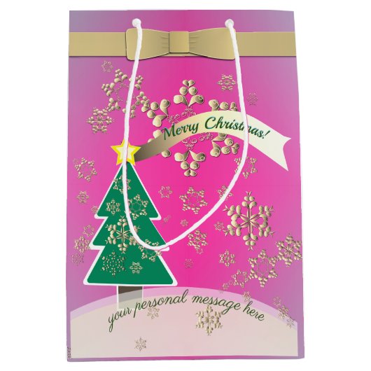 紫と雪のブロンズ「メリークリスマス」 ミディアムペーパーバッグ (正面)