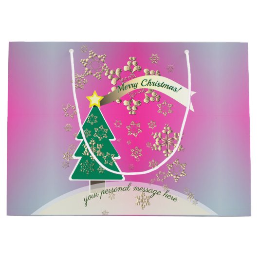 紫と雪のブロンズ「メリークリスマス」 ラージペーパーバッグ (正面)