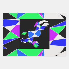 紫と青と白の三角抽象画 ラッピングペーパーシート