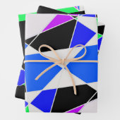 紫と青と白の三角抽象画 ラッピングペーパーシート (インサイチュ)