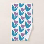 紫と青のお洒落抽象芸術花柄 バスタオルセット (ハンドタオル)