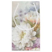 紫と青のアクセントが付いた白いダリア スモールペーパーバッグ (裏面)