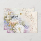 紫と青のアクセントが付いた白のダリア 出欠カード (正面/裏面)