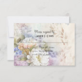 紫と青のアクセントが付いた白のダリア 出欠カード (裏面)