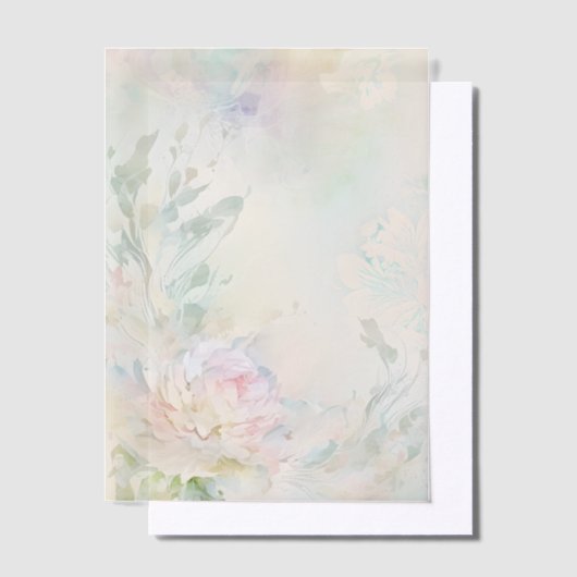 紫と青のアクセントを持つピンクの牡丹 ベラム紙招待状 (オフセット)