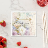 紫と青のアクセントを持つ白いダリア スタンダードカクテルナプキン (インサイチュ)